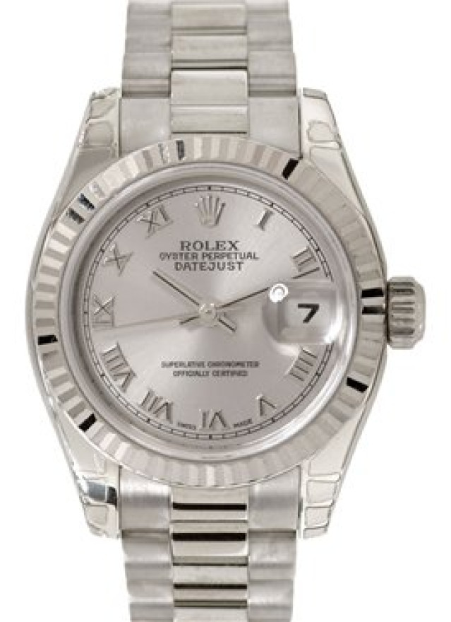 Rolex 179179 White Gold on President, Fluted Bezel Steel with Silver Roman