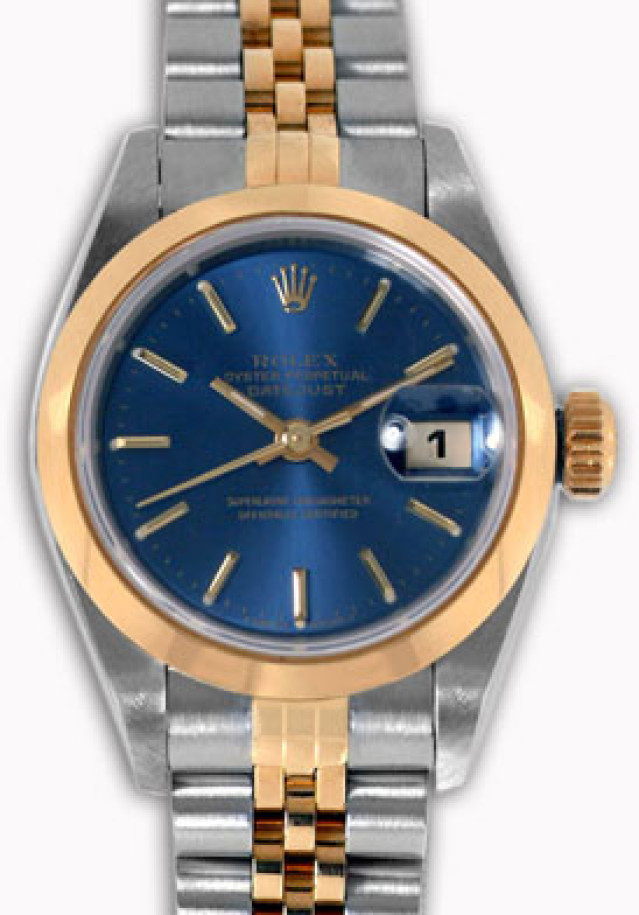 Rolex 69163 Yellow Gold & Steel on Jubilee, Smooth Bezel Blue with Gold Index
