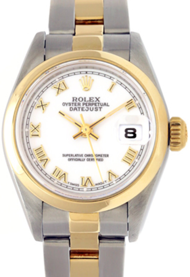 Rolex 69163 Yellow Gold & Steel on Oyster, Smooth Bezel White with Gold Roman