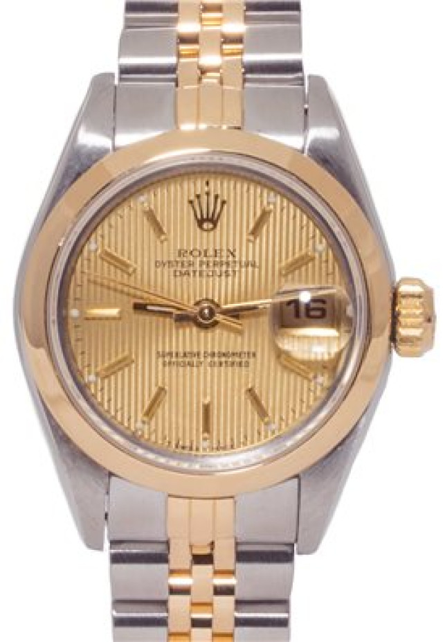 Rolex 69163 Yellow Gold & Steel on Jubilee, Smooth Bezel Champagne Tapestry with Gold Index