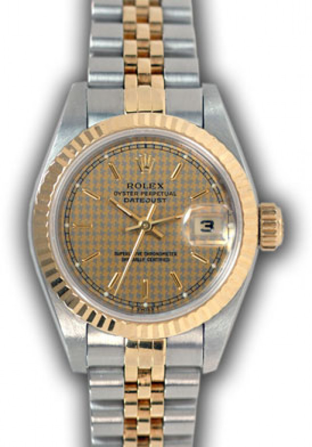 Rolex 69173 Yellow Gold & Steel on Jubilee, Fluted Bezel Champagne Houndstooth with Gold Index