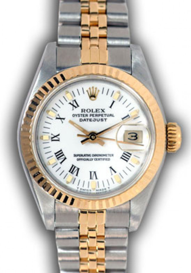 Rolex 69173 Yellow Gold & Steel on Jubilee, Fluted Bezel White with White Roman