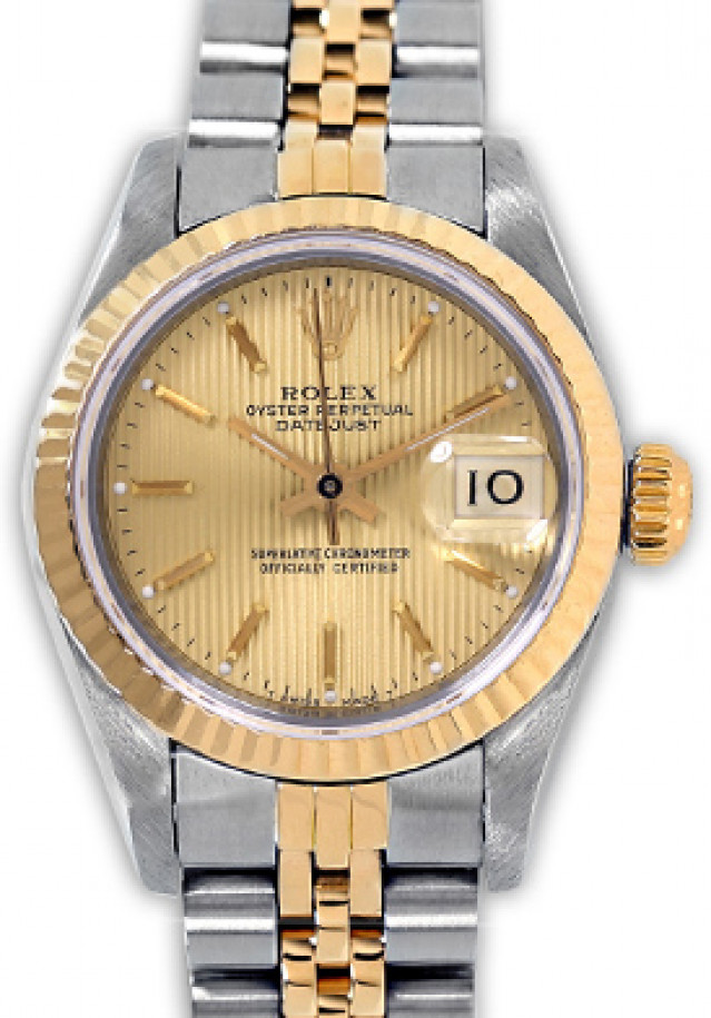 Rolex 69173 Yellow Gold & Steel on Jubilee, Fluted Bezel Champagne Tapestry with Gold Index