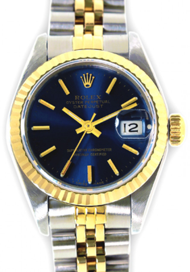 Rolex 69173 Yellow Gold & Steel on Jubilee, Fluted Bezel Blue with Gold Index