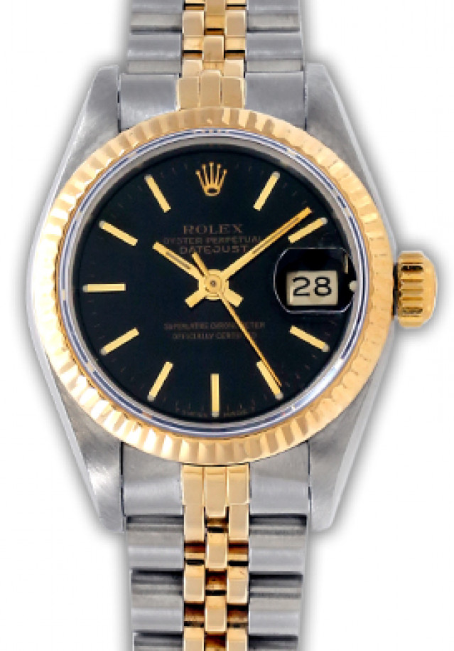 Rolex 69173 Yellow Gold & Steel on Jubilee, Fluted Bezel Black with Gold Index