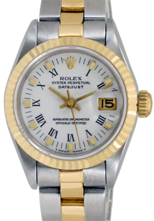 Rolex 69173 Yellow Gold & Steel on Jubilee, Fluted Bezel White with Black Roman