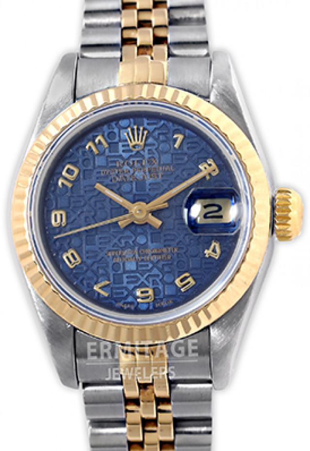 Rolex 69173 Yellow Gold & Steel on Jubilee, Fluted Bezel Blue Jubilee with Gold Arabic