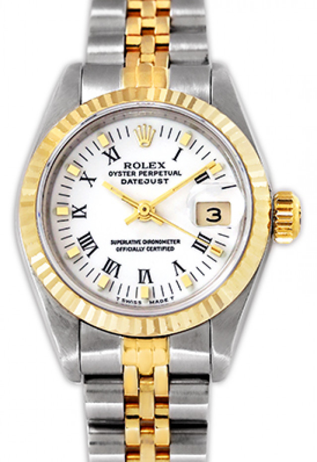 Rolex 69173 Yellow Gold & Steel on Jubilee, Fluted Bezel White with Black Roman & Gold Index
