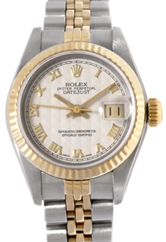 Rolex 69173 Yellow Gold & Steel on Jubilee, Fluted Bezel Ivory Pyramid with Gold Arabic