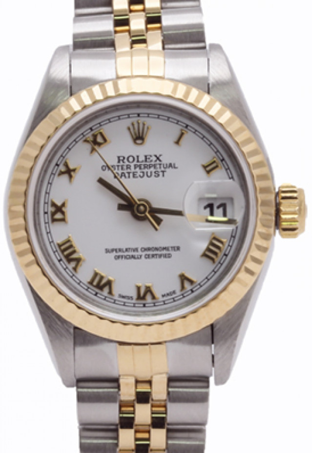 Rolex 69173 Yellow Gold & Steel on Jubilee, Fluted Bezel White with Black Arabic