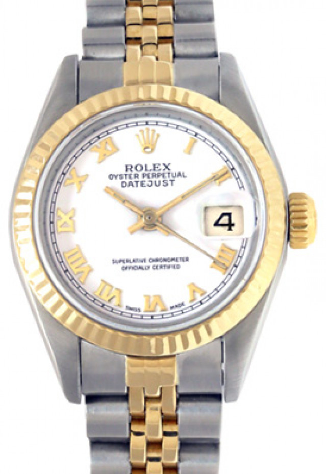 Rolex 69173 Yellow Gold & Steel on Jubilee, Fluted Bezel White with Gold Arabic