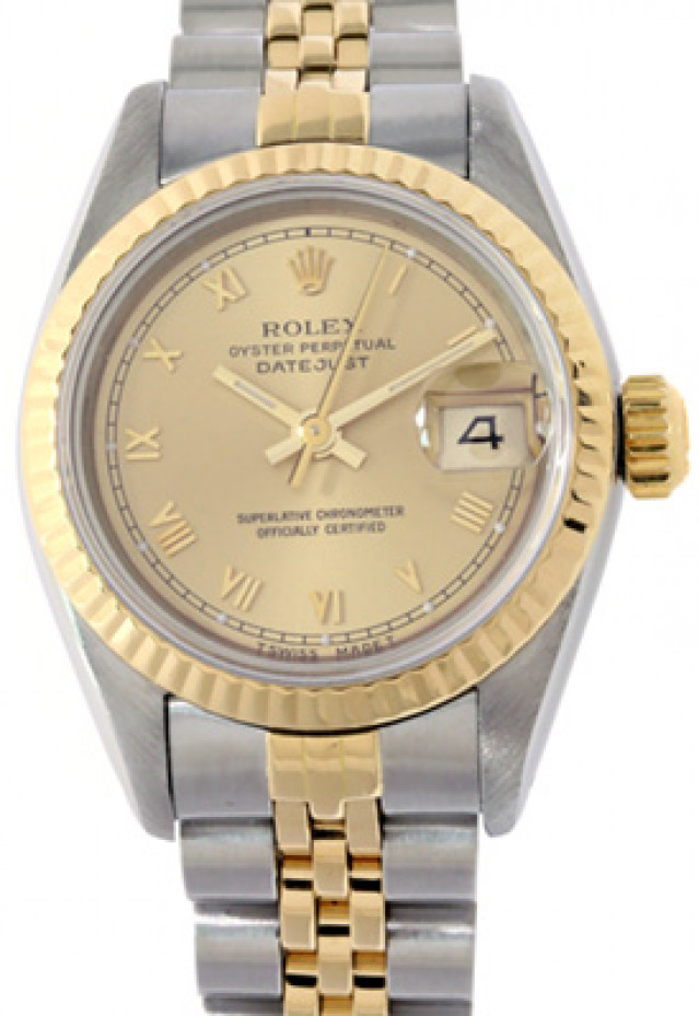 Rolex 69173 Yellow Gold & Steel on Jubilee, Fluted Bezel Champagne with Gold Roman