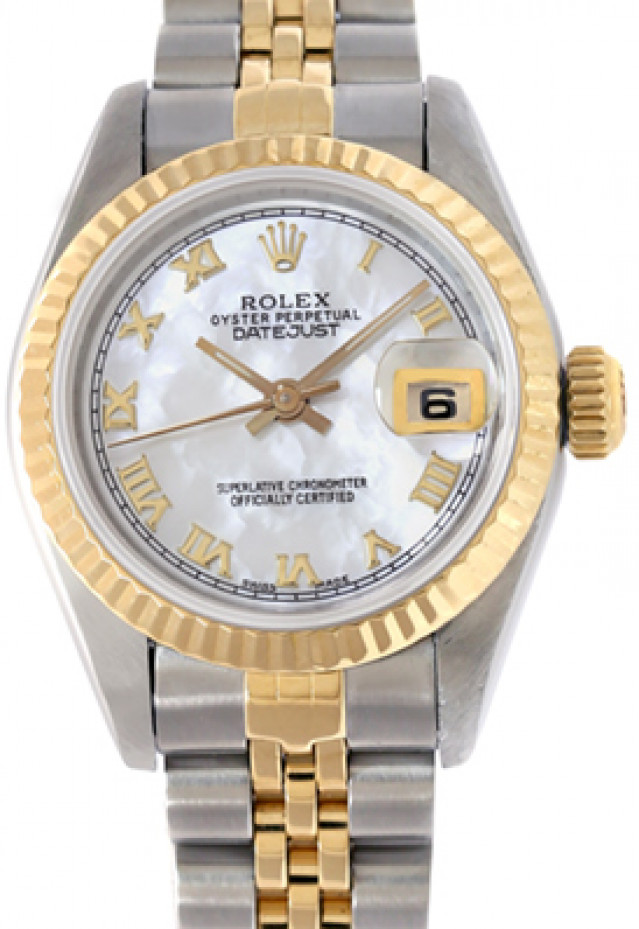 Rolex 69173 Yellow Gold & Steel on Jubilee, Fluted Bezel White Mother Of Pearl with Gold Roman