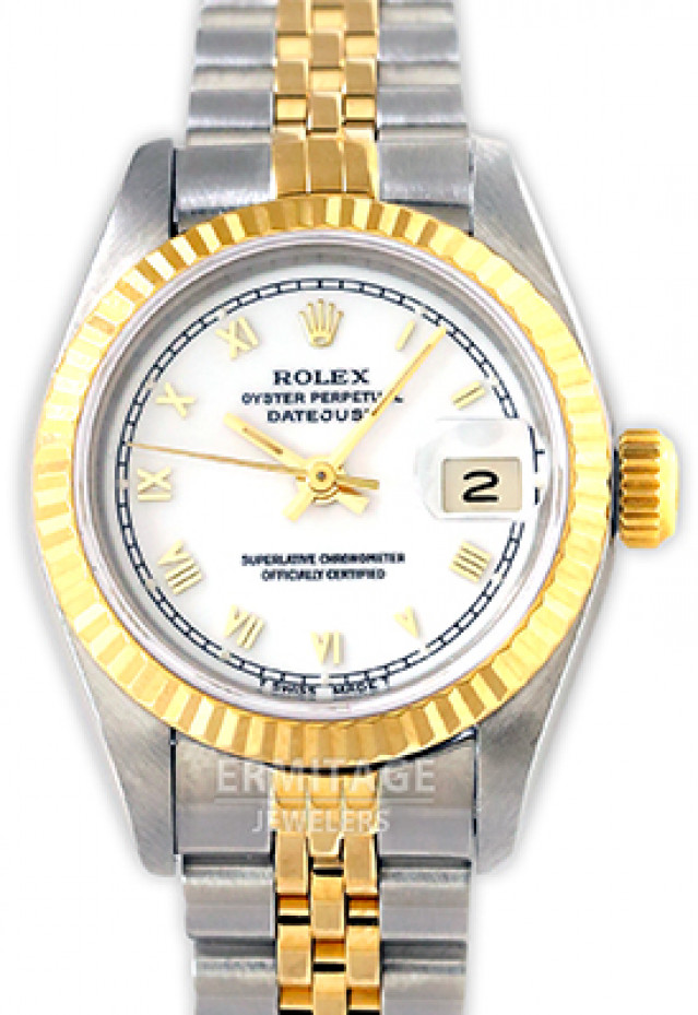 Rolex 69173 Yellow Gold & Steel on Jubilee, Fluted Bezel White with Gold Roman