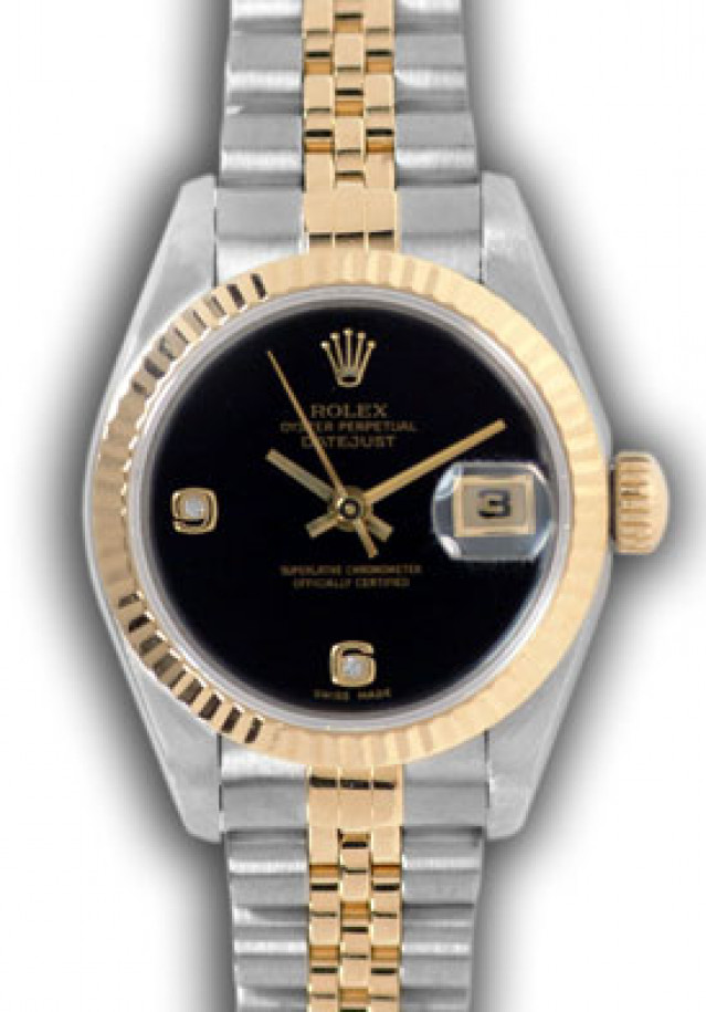 Rolex 79173 Yellow Gold & Steel on Jubilee, Fluted Bezel Onyx Black Diamond Dial