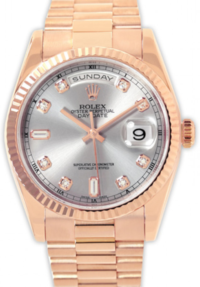 Rolex 118235 Rose Gold on President, Fluted Bezel Steel Diamond Dial