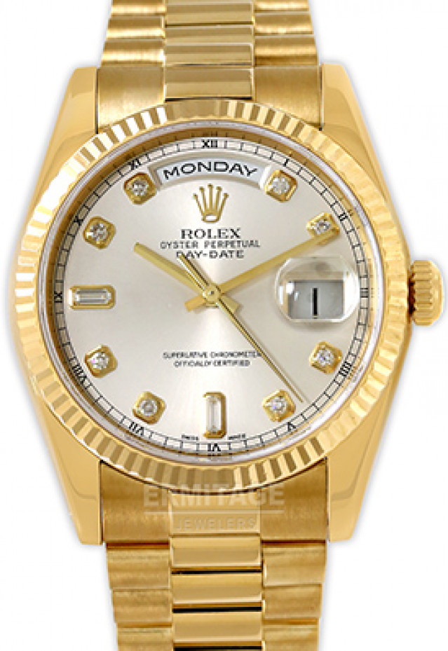 Rolex 118238 Yellow Gold on President, Fluted Bezel Steel Diamond Dial