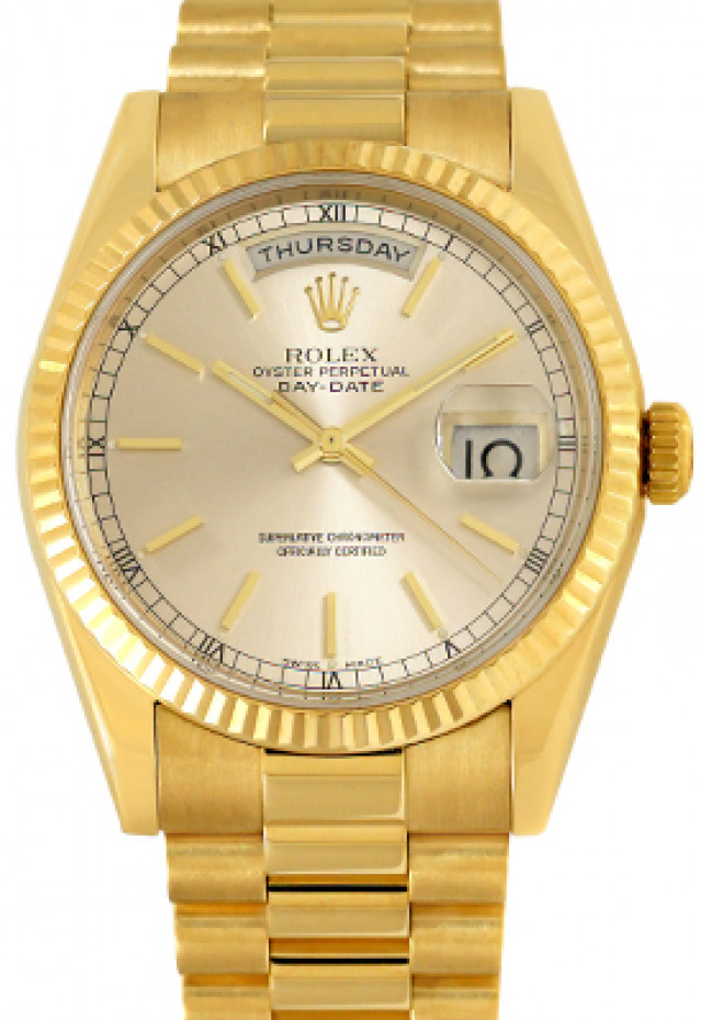 Rolex 118238 Yellow Gold on President, Fluted Bezel Steel with Gold Index