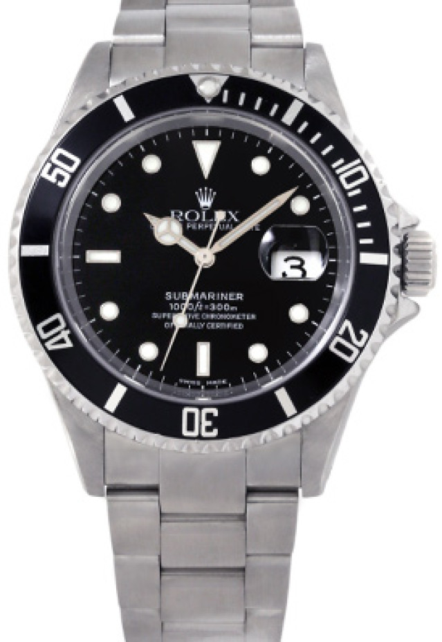 Rolex Steel Submariner 16610 with Black Bezel & Dial
