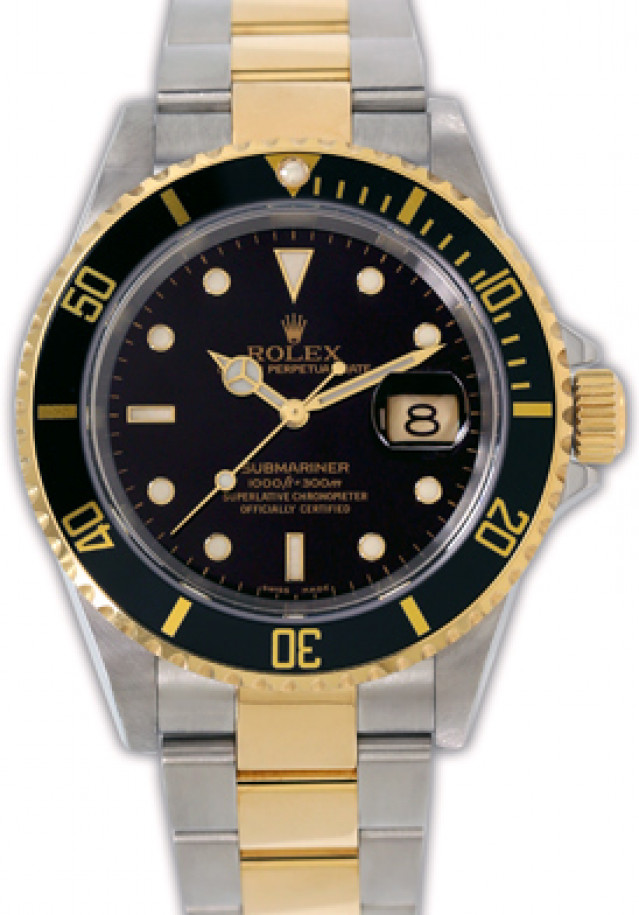 Rolex Submariner 16613 T Gold & Steel Black Sport Style