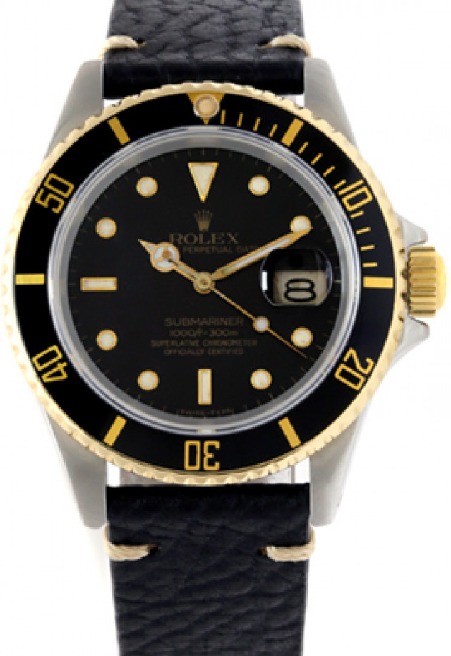 Rolex 16613 Yellow Gold & Steel on Strap Black