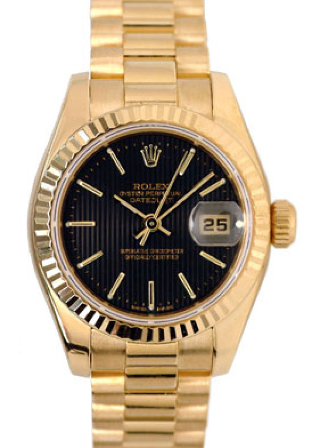Rolex 179178 Yellow Gold on President, Fluted Bezel Black Onyx with Gold Index