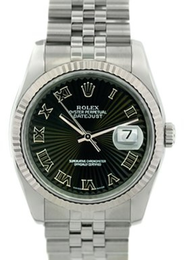 Rolex 116234 White Gold & Steel on Jubilee Black Sunburst with Roman