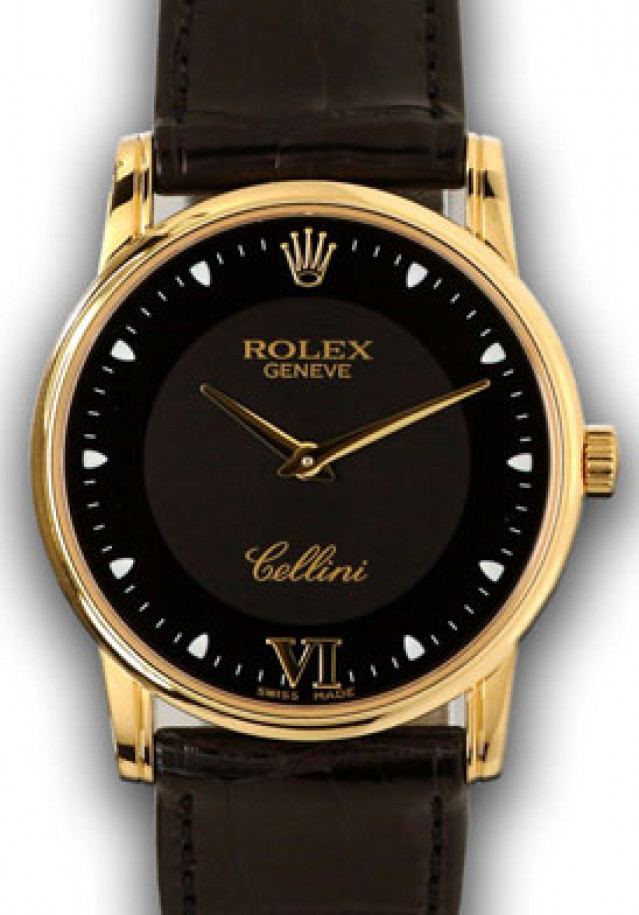 Rolex 5116 Yellow Gold on Strap Black with Gold Roman 6 & Dots