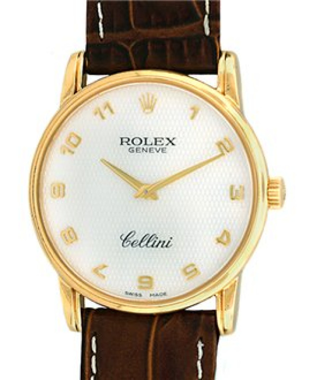 Rolex 5116 Yellow Gold on Strap White Pattern with Gold Arabic