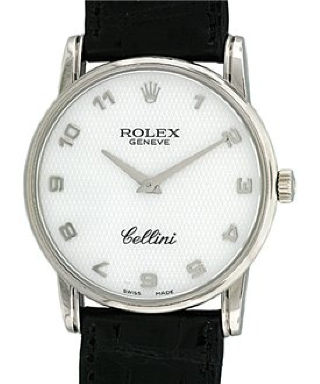 Rolex 5116 White Gold on Strap White Texture with Silver Arabic