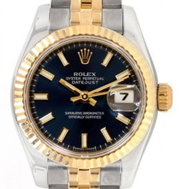 Rolex 179173 Yellow Gold & Steel on Jubilee, Fluted Bezel Blue with Luminous Index