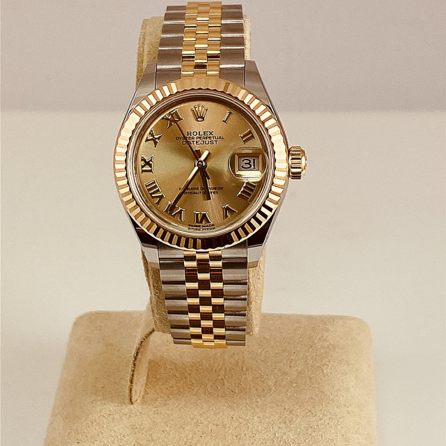 Rolex 279173 Yellow Gold on Jubilee, Fluted Bezel Champagne with Gold Roman