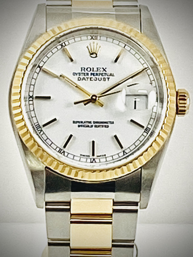 Rolex 16233 Yellow Gold & Steel on Oyster White with Gold Index