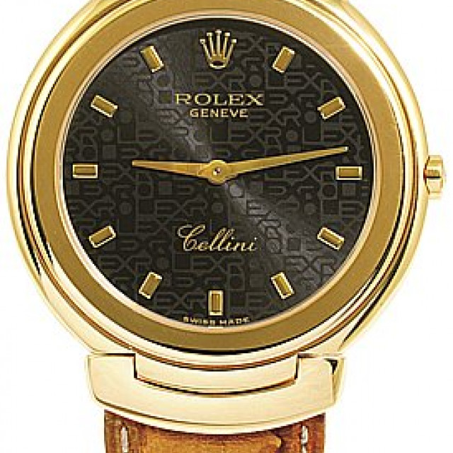 Rolex 6623 Yellow Gold on Strap, Smooth Bezel Black Jubilee with Gold Index