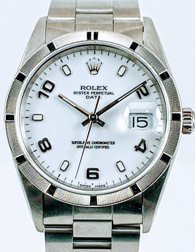 Pre-Owned Rolex Date 15210 Stainless Steel 34 mm Luminous Dots & Arabic