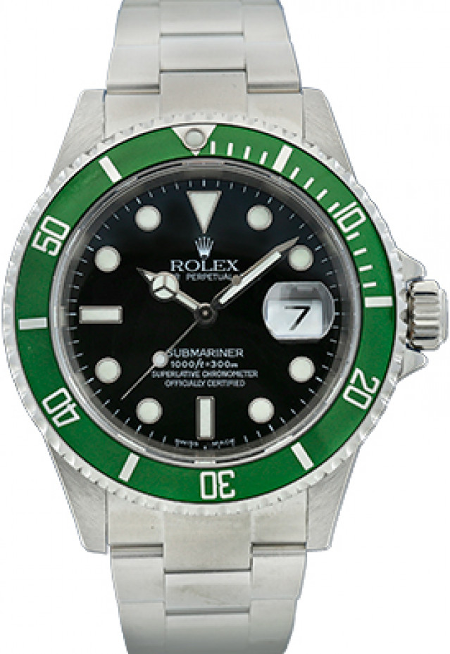 Authentic Rolex Submariner 16610LV "Kermit" Engraved Rehaut 2008