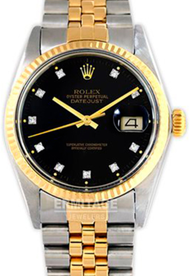 Rolex 16013 Yellow Gold & Steel on Jubilee, Fluted Bezel Black Diamond Dial