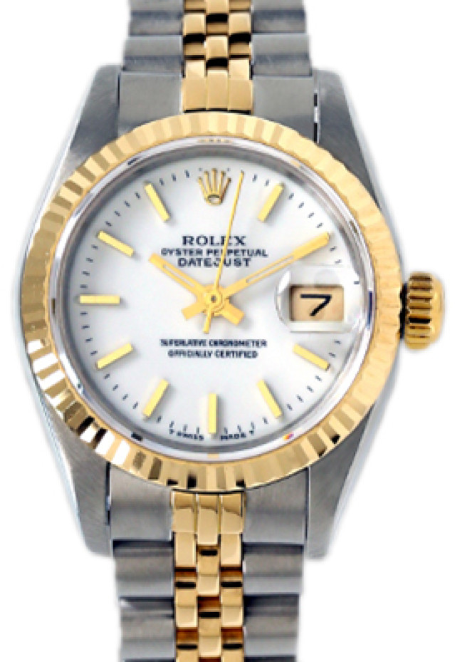 Rolex 69173 Yellow Gold & Steel on Jubilee, Fluted Bezel White with Gold index