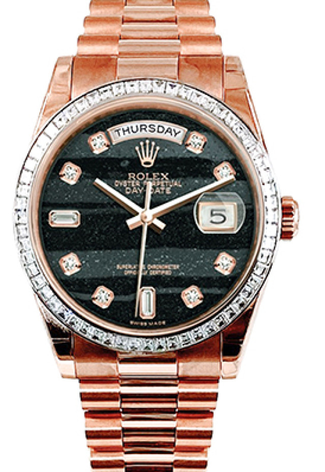 Rare Rolex Day Date President 118395BR Unworn 2021 Ferrite Diamond Dial Baguette Diamond Bezel