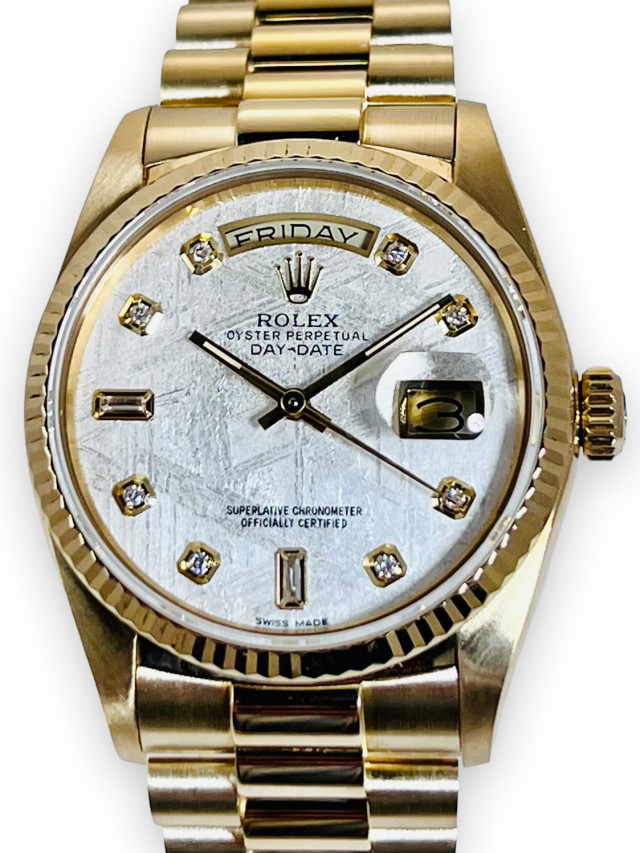 Rolex 18038 Yellow Gold on President, Fluted Bezel Champagne Tapestry with Gold Index