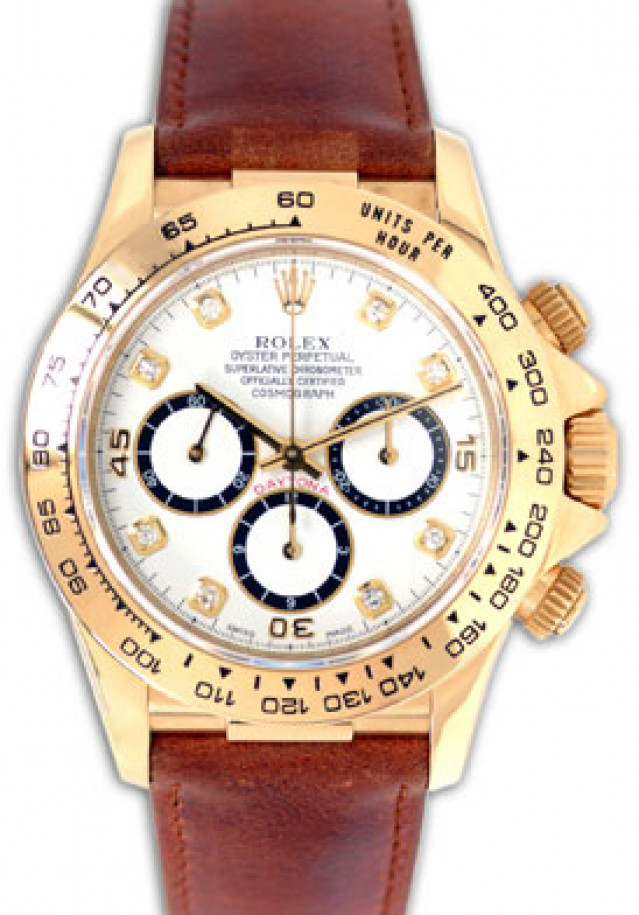 Rolex 16518 Yellow Gold on Strap White Diamond Dial