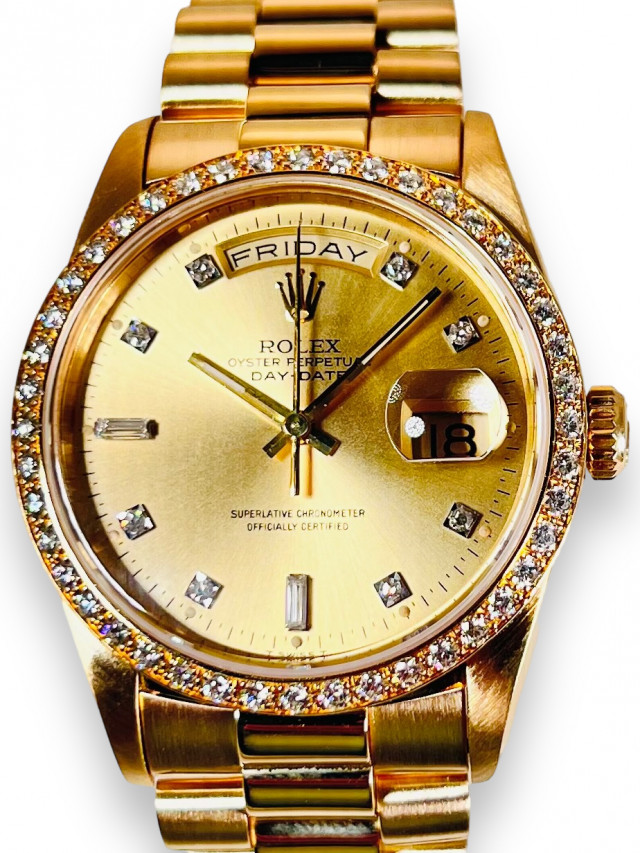 Rolex 18238 Yellow Gold on President, Diamond Bezel Champagne Diamond Dial