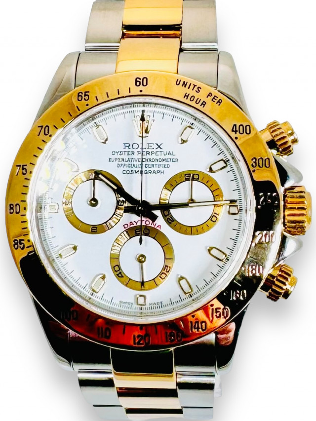 Rolex 116523 Yellow Gold & Steel on Oyster White with Luminous Index on Gold