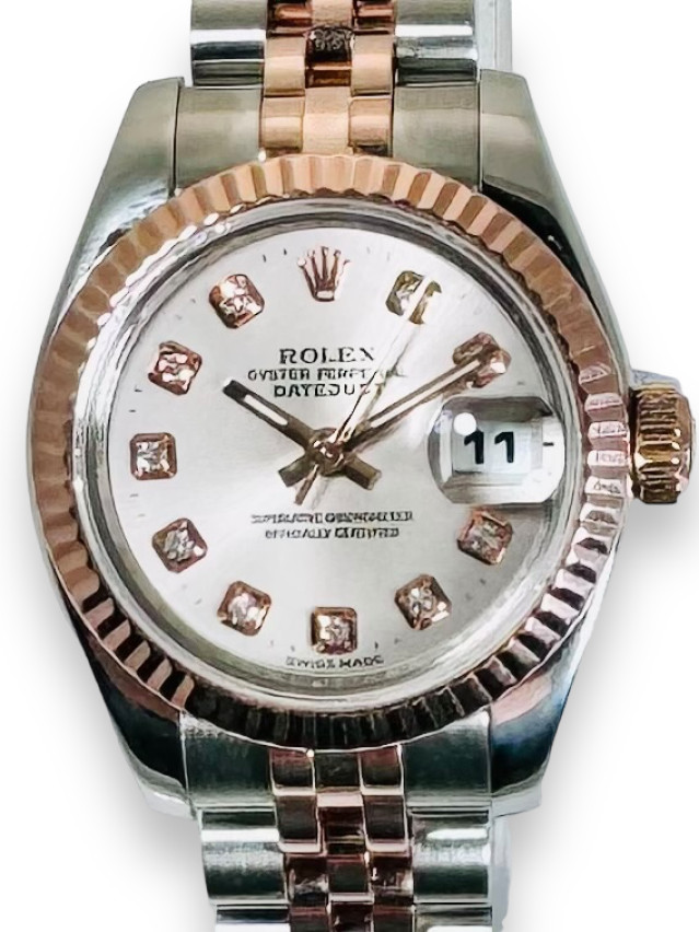 Rolex 179171 Rose Gold & Steel on Jubilee, Fluted Bezel Silver Diamond Dial