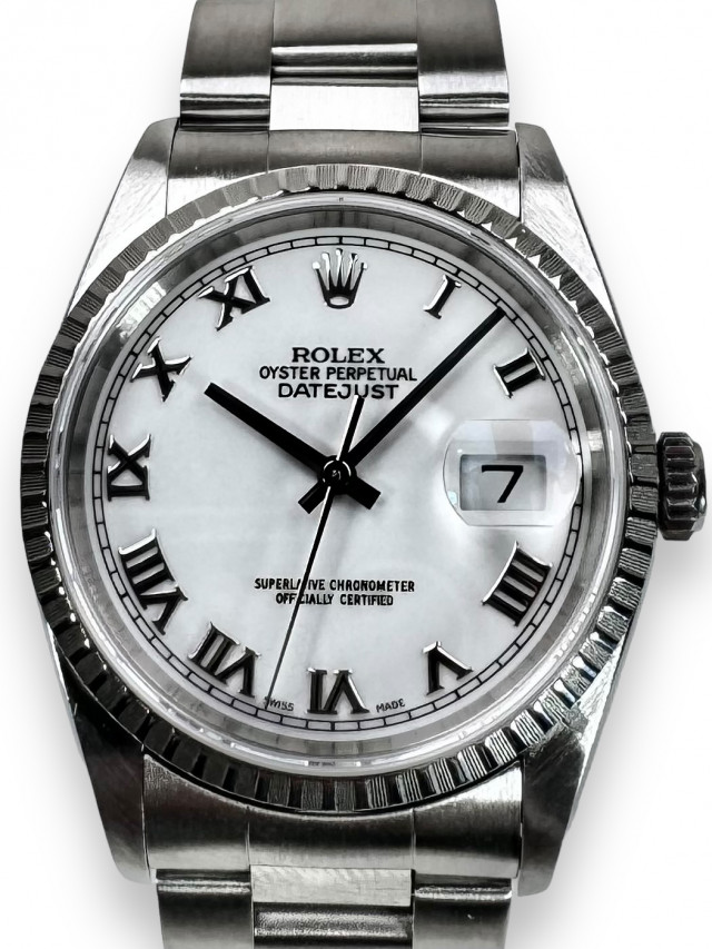 Rolex 16220 Steel on Oyster, Smooth Bezel Slate with Silver Roman